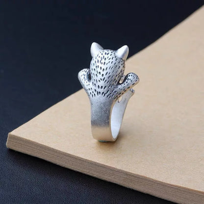 Lucky Neko Cat Adjustable 925 Sterling Silver Ring