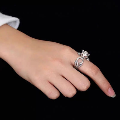 Lucky Neko Cat Adjustable 925 Sterling Silver Ring