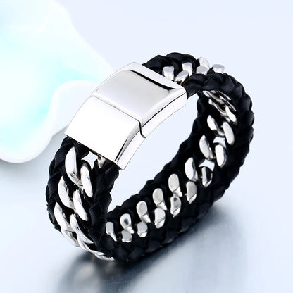 Mizuhiki Steel and Leather Braided Bracelet