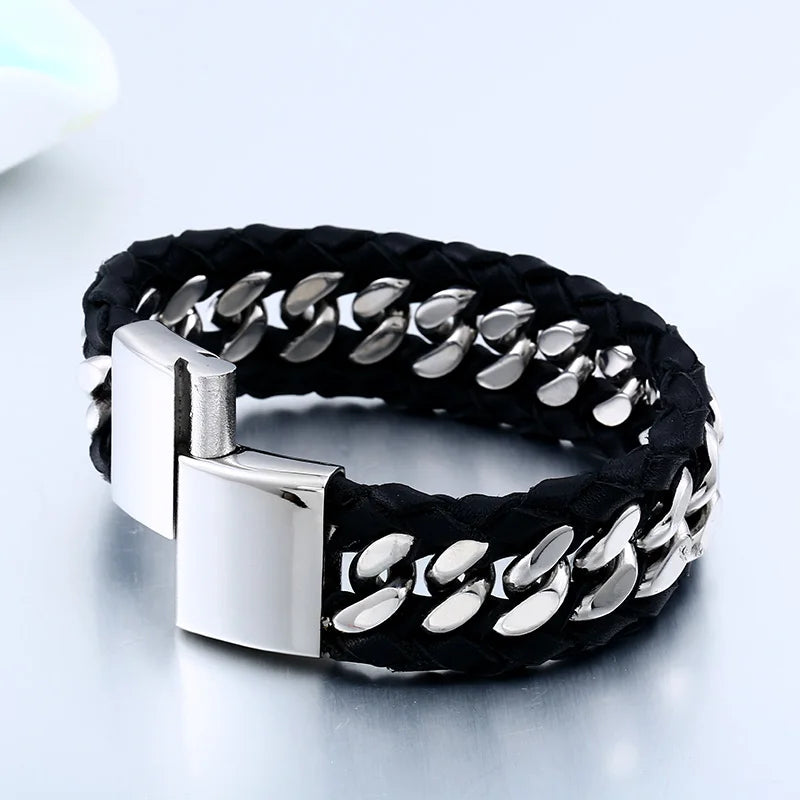 Mizuhiki Steel and Leather Braided Bracelet