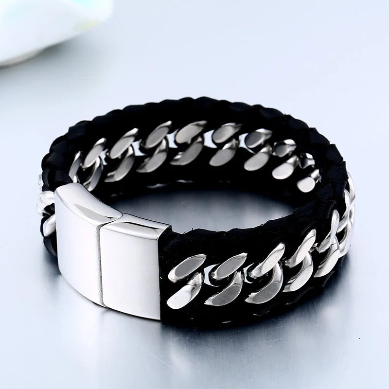 Mizuhiki Steel and Leather Braided Bracelet