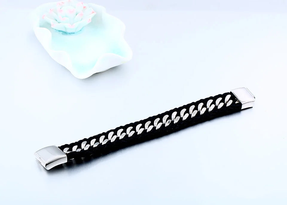 Mizuhiki Steel and Leather Braided Bracelet