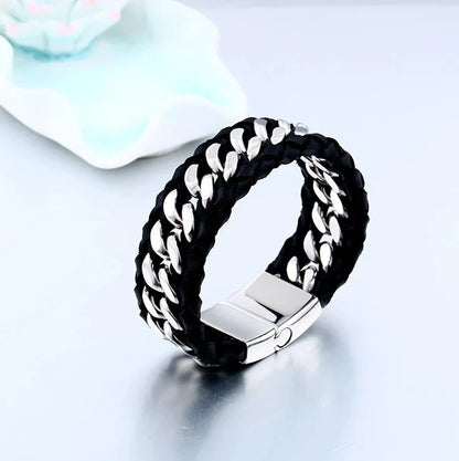 Mizuhiki Steel and Leather Braided Bracelet