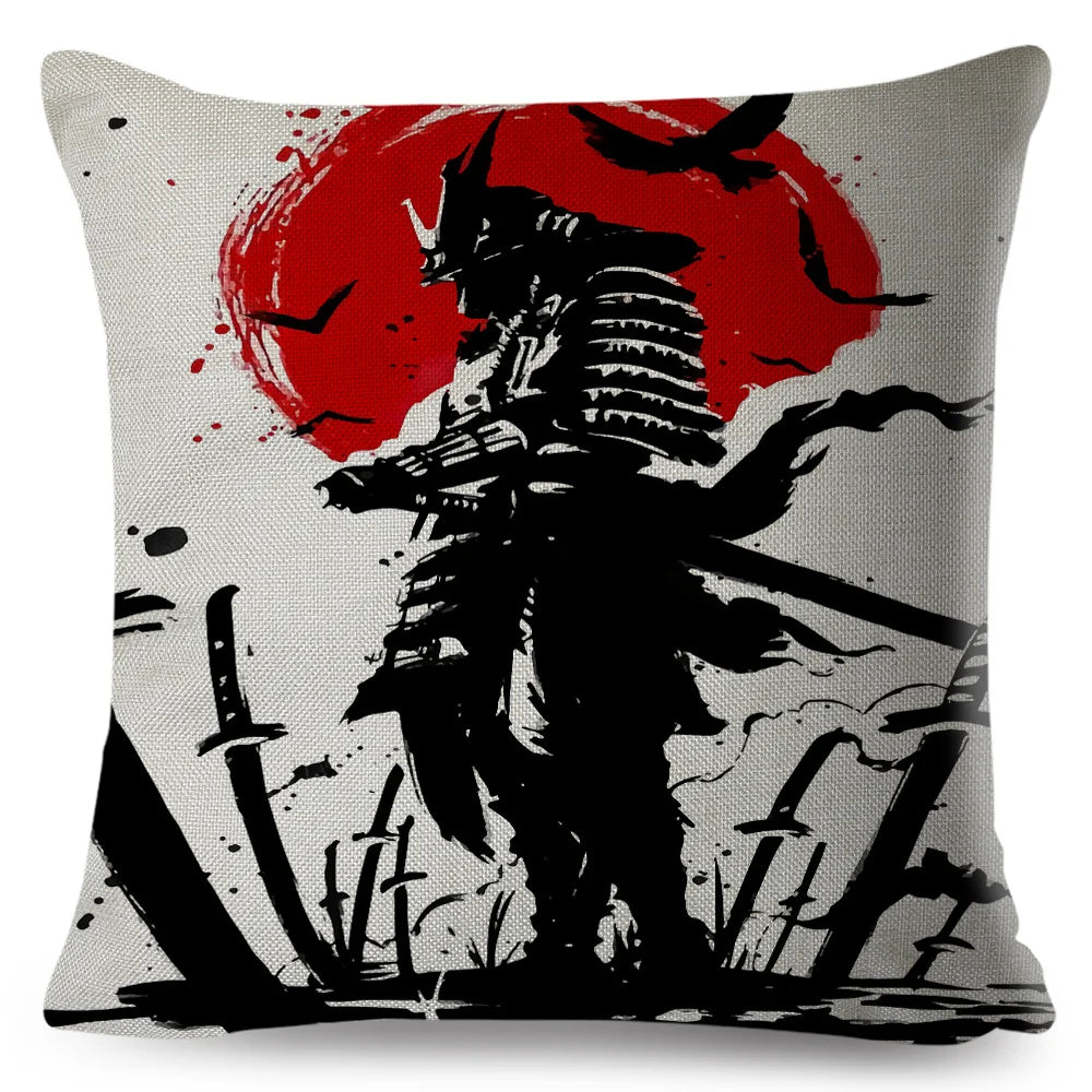 Sumi-e Soft Brushes Samurai Collection Linen Pillow Case