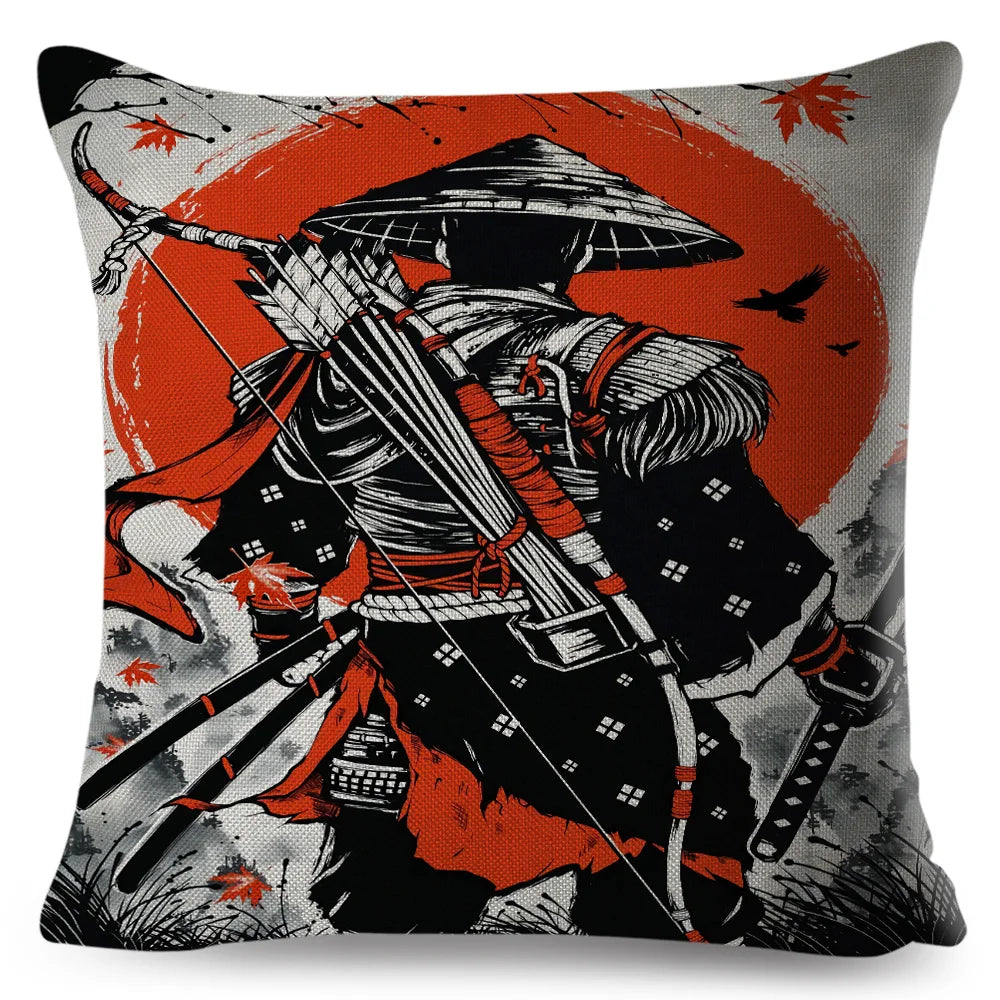 Sumi-e Soft Brushes Samurai Collection Linen Pillow Case