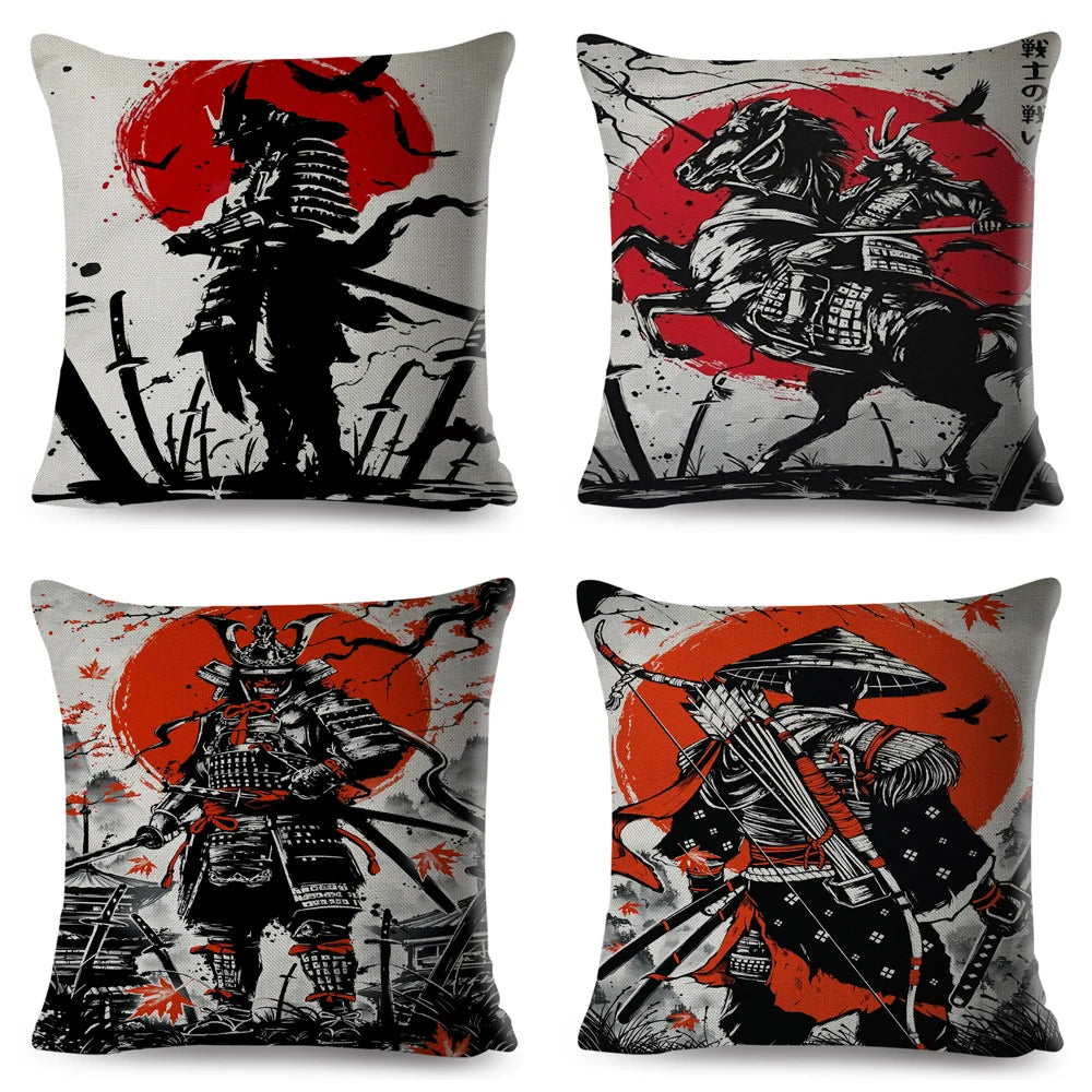 Sumi-e Soft Brushes Samurai Collection Linen Pillow Case