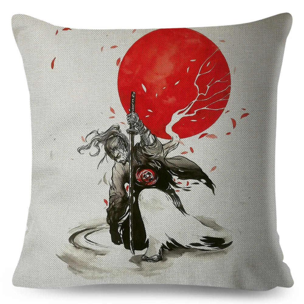 Sumi-e Soft Brushes Samurai Collection Linen Pillow Case