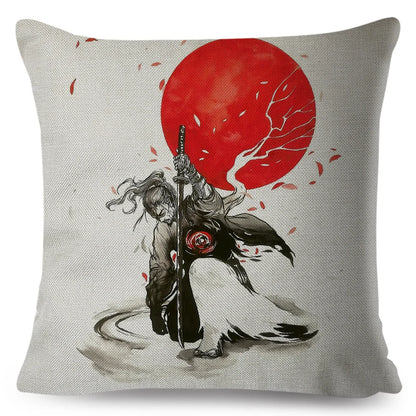 Sumi-e Soft Brushes Samurai Collection Linen Pillow Case