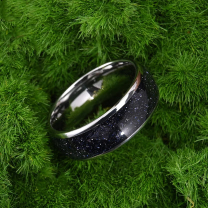 Stars in the Night Sky Tungsten Carbide Ring With Blue Sandstone Inlay