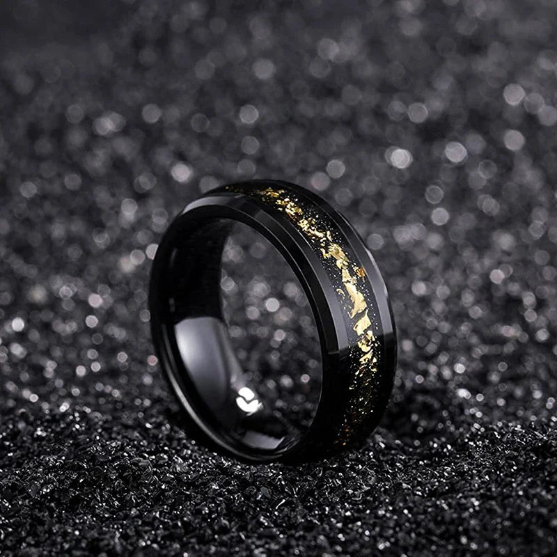 Sakura in Autumn 8mm Tungsten Carbide Ring with Gold Foil