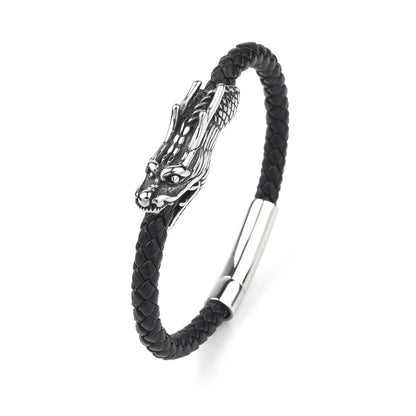 Tatsu Dragon Steel and Leather Bracelet