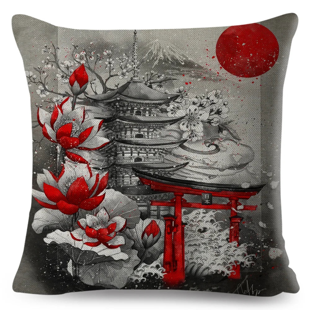 Sumi-e Soft Brushes Samurai Collection Linen Pillow Case