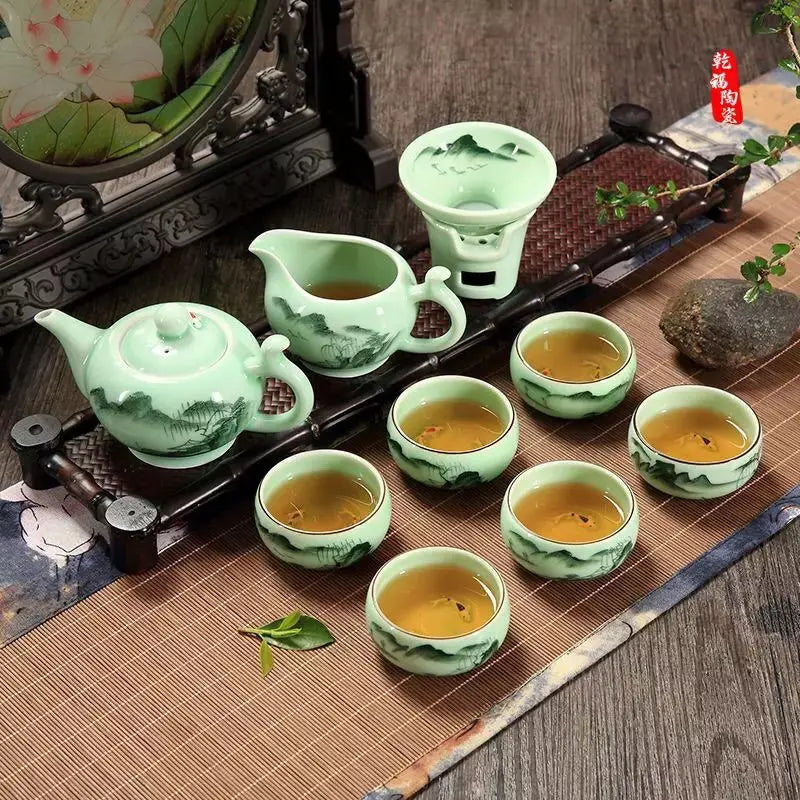 Hand-painted Full Tea Set Celadon