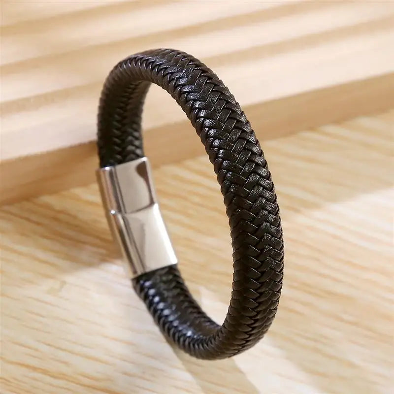 Bushi Braided Wristband Genuine Leather Bracelet