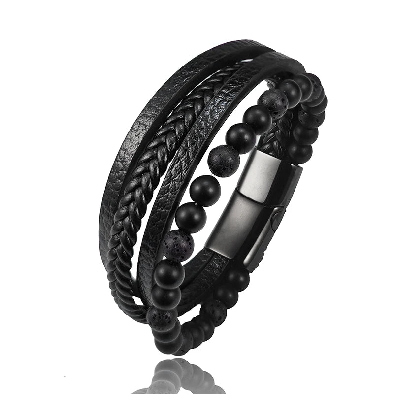 Buddhist Mala Beads Braided Leather Bracelet