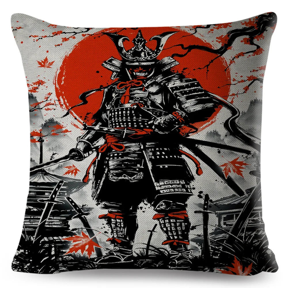 Sumi-e Soft Brushes Samurai Collection Linen Pillow Case