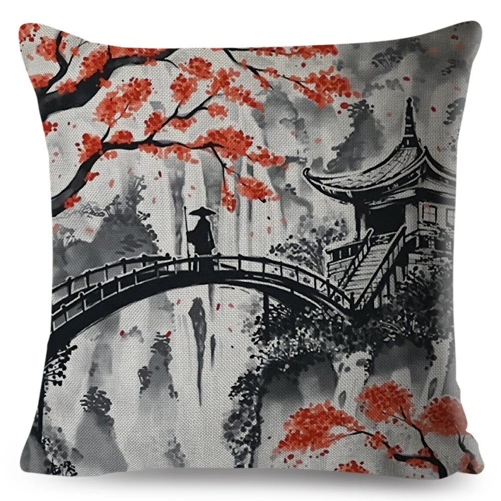 Sumi-e Soft Brushes Samurai Collection Linen Pillow Case