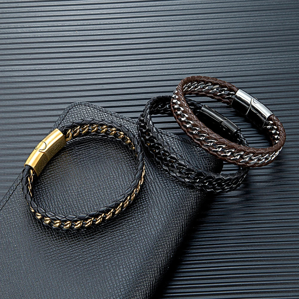 Mizuhiki Steel and Leather Braided Bracelet