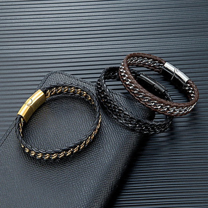 Mizuhiki Steel and Leather Braided Bracelet