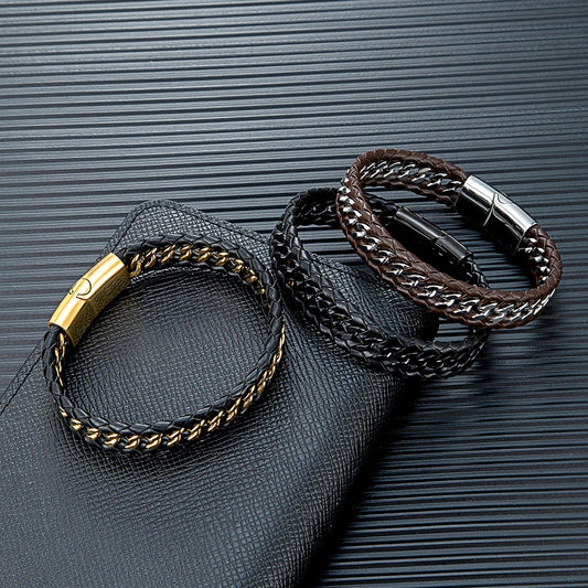 Mizuhiki Steel and Leather Braided Bracelet