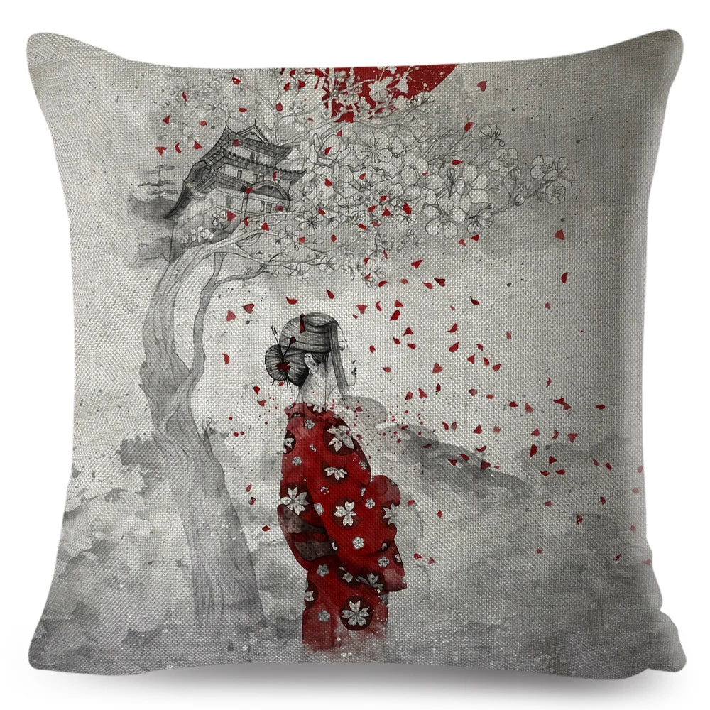 Sumi-e Soft Brushes Samurai Collection Linen Pillow Case