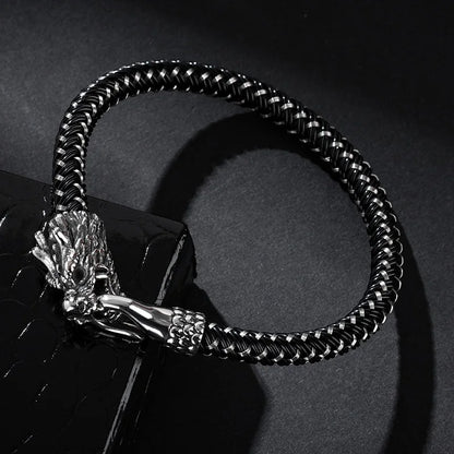 Tatsu Dragon Steel and Leather Bracelet