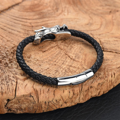 Tatsu Dragon Steel and Leather Bracelet