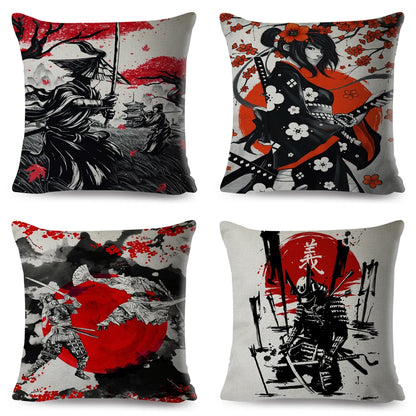 Sumi-e Soft Brushes Samurai Collection Linen Pillow Case