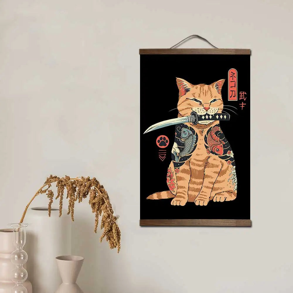 Samurai Cat Neko Wall Art