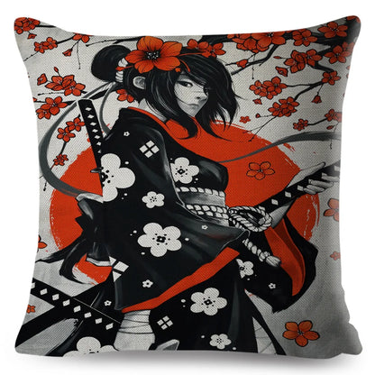 Sumi-e Soft Brushes Samurai Collection Linen Pillow Case