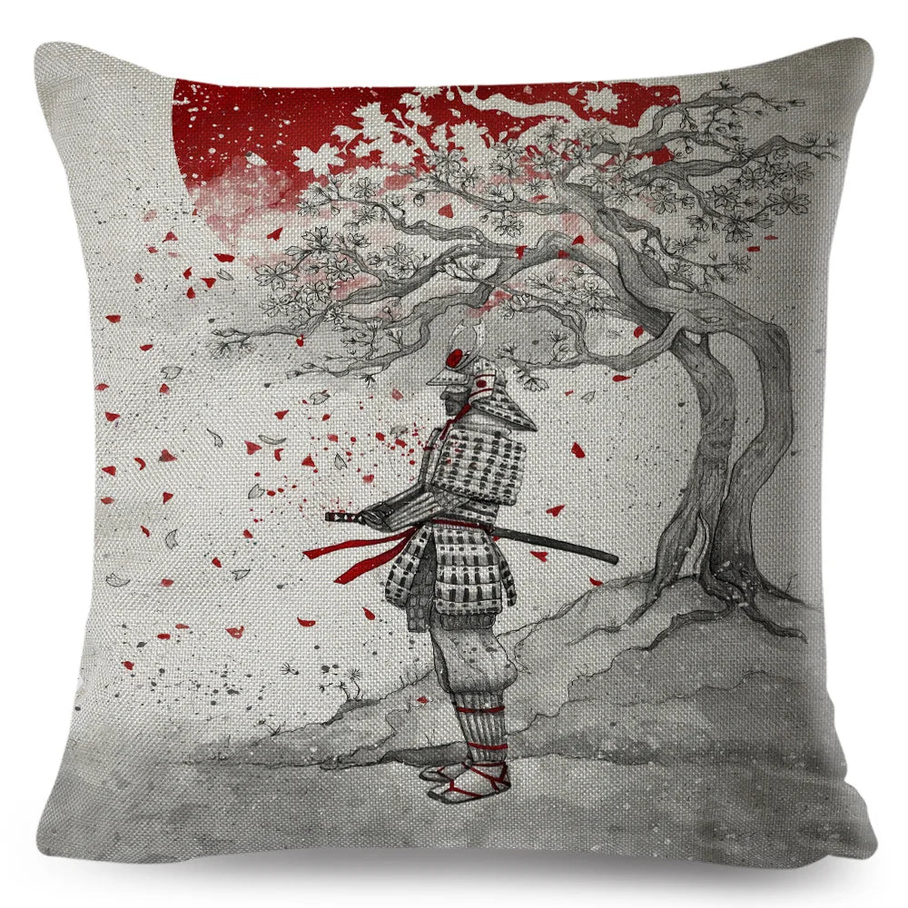 Sumi-e Soft Brushes Samurai Collection Linen Pillow Case