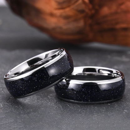 Stars in the Night Sky Tungsten Carbide Ring With Blue Sandstone Inlay