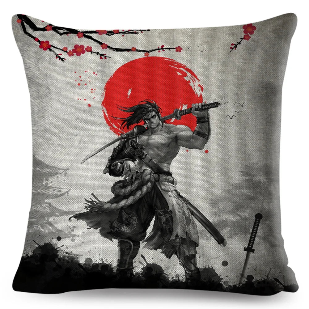 Sumi-e Soft Brushes Samurai Collection Linen Pillow Case