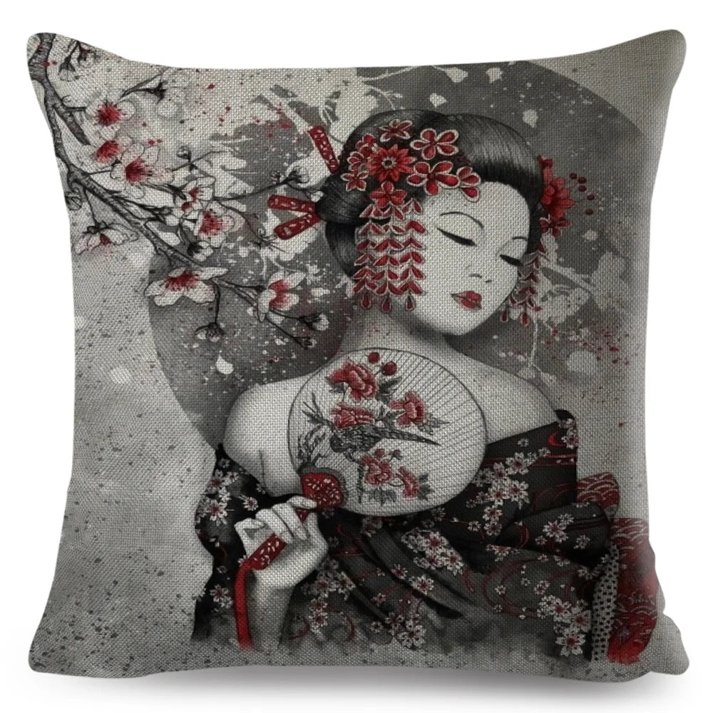 Sumi-e Soft Brushes Samurai Collection Linen Pillow Case