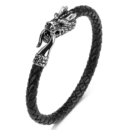 Tatsu Dragon Steel and Leather Bracelet