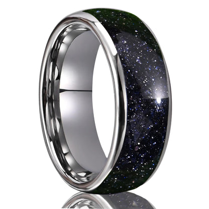 Stars in the Night Sky Tungsten Carbide Ring With Blue Sandstone Inlay