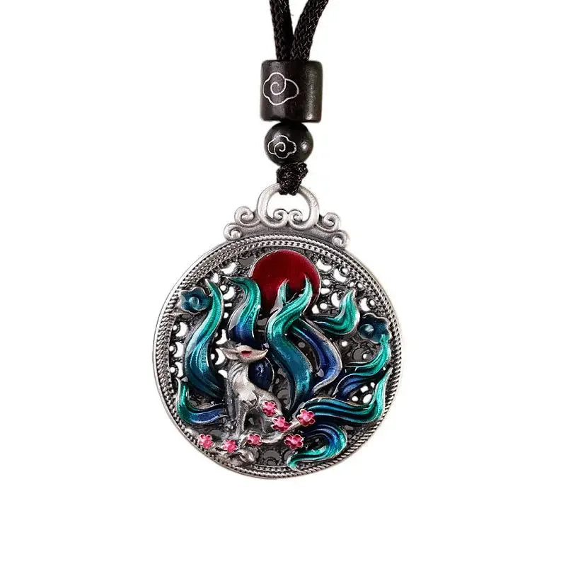 Kitsune Nine Tails Fox Stainless Steel Enamel Necklace