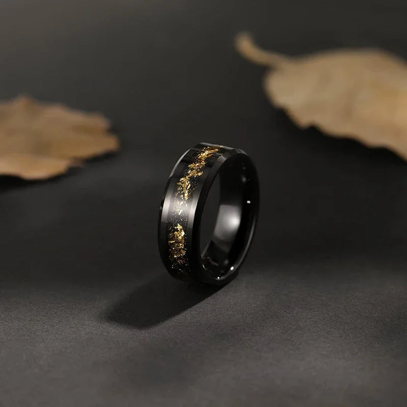 Sakura in Autumn 8mm Tungsten Carbide Ring with Gold Foil