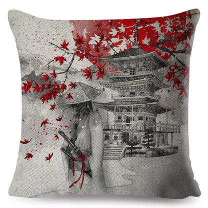 Sumi-e Soft Brushes Samurai Collection Linen Pillow Case