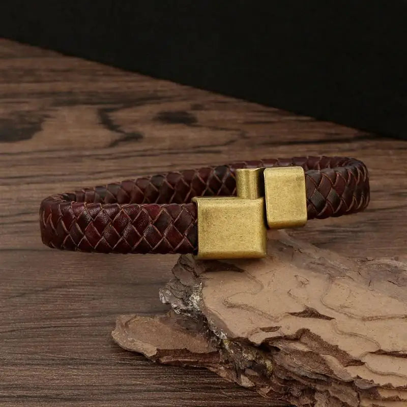 Bushi Braided Wristband Genuine Leather Bracelet