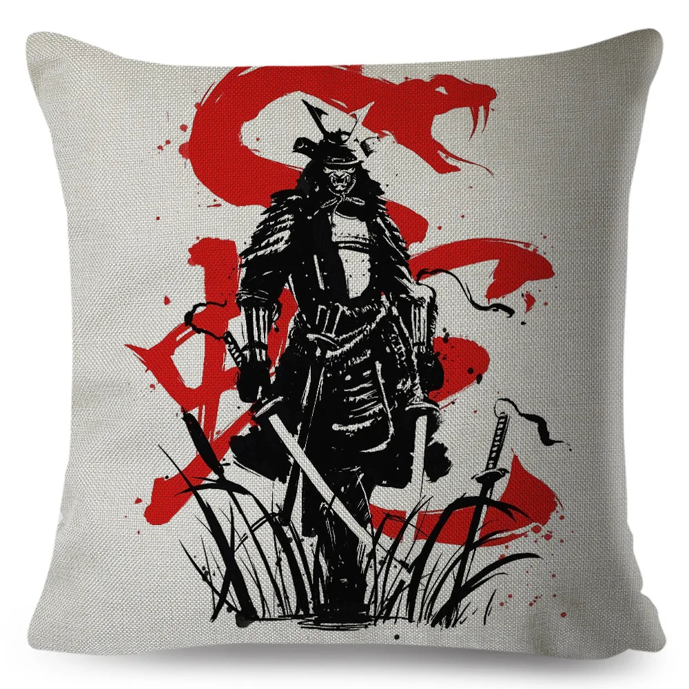 Sumi-e Soft Brushes Samurai Collection Linen Pillow Case