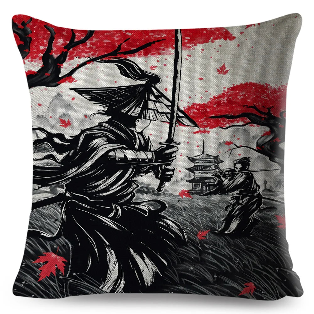 Sumi-e Soft Brushes Samurai Collection Linen Pillow Case