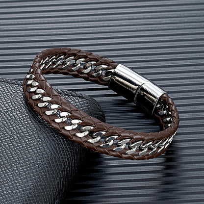 Mizuhiki Steel and Leather Braided Bracelet