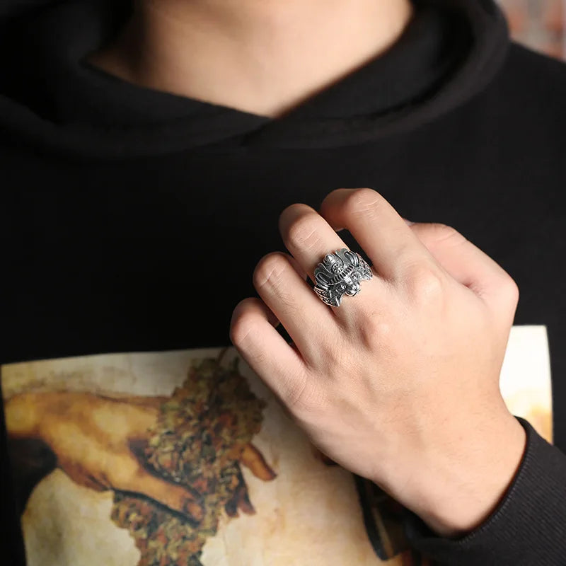 Samurai Neko Cat Adjustable Steel Ring