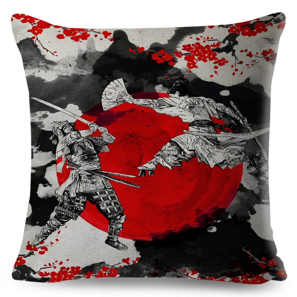 Sumi-e Soft Brushes Samurai Collection Linen Pillow Case