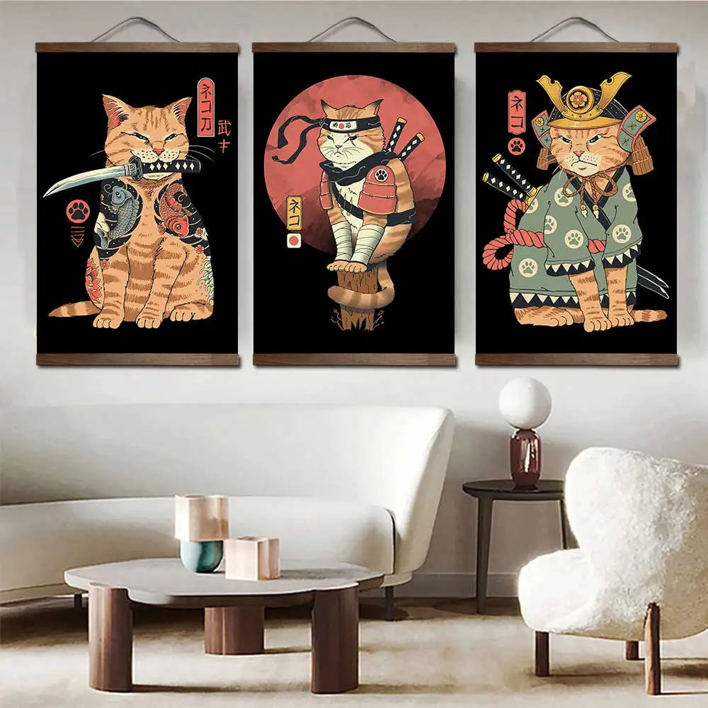 Samurai Cat Neko Wall Art