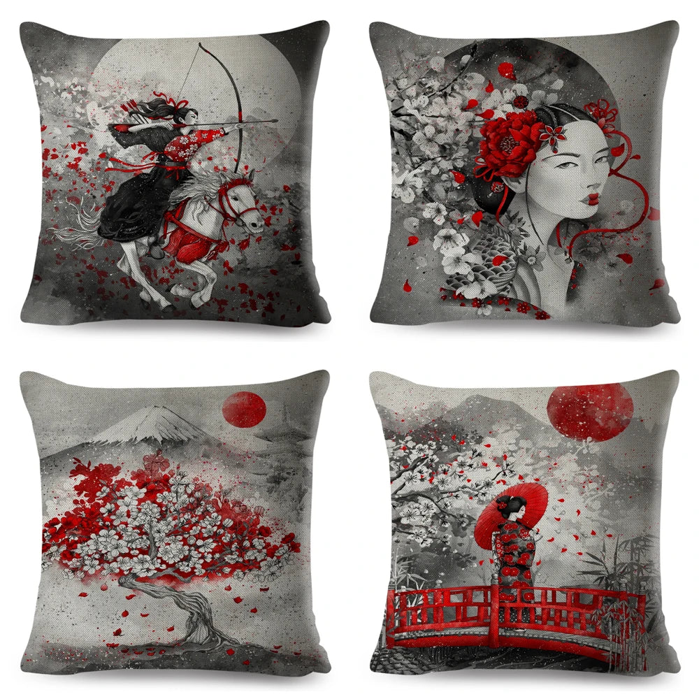 Sumi-e Soft Brushes Samurai Collection Linen Pillow Case