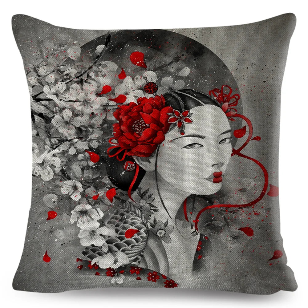 Sumi-e Soft Brushes Samurai Collection Linen Pillow Case