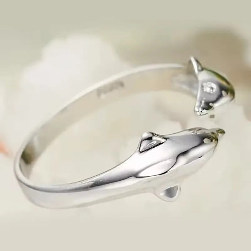 Dolphin and Ocean Waves  Stainless Steel Ring