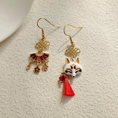 Kitsune the Spirit Fox Steel and Enamel Earrings